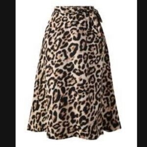 Leopard Print Midi Mock Wrap Skirt